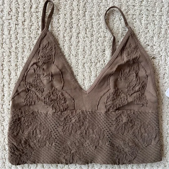 NWT FREE PEOPLE Intimately Candy Seamless Longline Bralette Sand XS/S - Picture 3 of 8